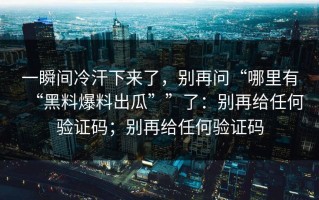 一瞬间冷汗下来了，别再问“哪里有“黑料爆料出瓜””了：别再给任何验证码；别再给任何验证码
