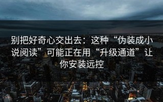 别把好奇心交出去：这种“伪装成小说阅读”可能正在用“升级通道”让你安装远控
