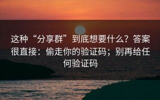 这种“分享群”到底想要什么？答案很直接：偷走你的验证码；别再给任何验证码