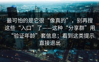 最可怕的是它很“像真的”，别再搜这些“入口”了——这种“分享群”用“验证年龄”套信息；看到这类提示直接退出