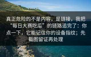 真正危险的不是内容，是链接，我把“每日大赛吃瓜”的链路追完了：你点一下，它能记住你的设备指纹；先截图留证再处理
