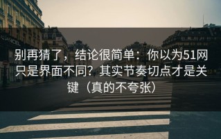 别再猜了，结论很简单：你以为51网只是界面不同？其实节奏切点才是关键（真的不夸张）