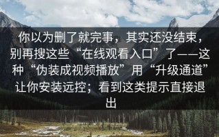 你以为删了就完事，其实还没结束，别再搜这些“在线观看入口”了——这种“伪装成视频播放”用“升级通道”让你安装远控；看到这类提示直接退出