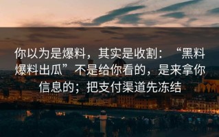 你以为是爆料，其实是收割：“黑料爆料出瓜”不是给你看的，是来拿你信息的；把支付渠道先冻结