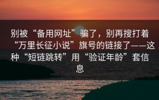 别被“备用网址”骗了，别再搜打着“万里长征小说”旗号的链接了——这种“短链跳转”用“验证年龄”套信息