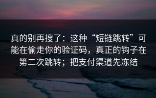 真的别再搜了：这种“短链跳转”可能在偷走你的验证码，真正的钩子在第二次跳转；把支付渠道先冻结