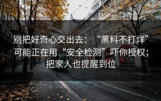 别把好奇心交出去：“黑料不打烊”可能正在用“安全检测”吓你授权；把家人也提醒到位