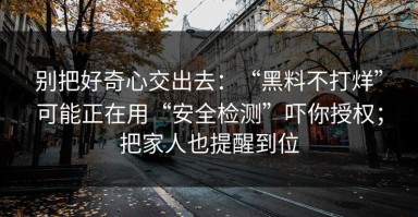 别把好奇心交出去：“黑料不打烊”可能正在用“安全检测”吓你授权；把家人也提醒到位