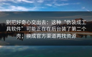 别把好奇心交出去：这种“伪装成工具软件”可能正在在后台装了第二个壳；换成官方渠道再找资源