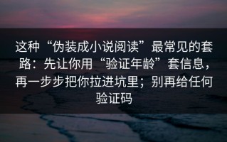 这种“伪装成小说阅读”最常见的套路：先让你用“验证年龄”套信息，再一步步把你拉进坑里；别再给任何验证码