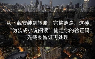 从下载安装到转账：完整链路：这种“伪装成小说阅读”偷走你的验证码；先截图留证再处理