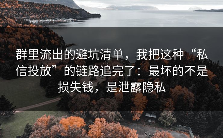群里流出的避坑清单，我把这种“私信投放”的链路追完了：最坏的不是损失钱，是泄露隐私