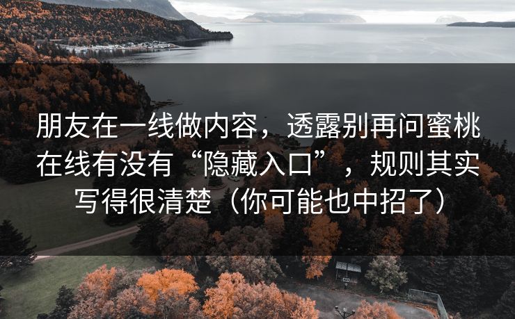 朋友在一线做内容，透露别再问蜜桃在线有没有“隐藏入口”，规则其实写得很清楚（你可能也中招了）