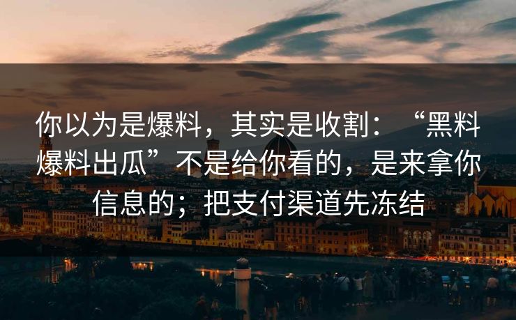 你以为是爆料，其实是收割：“黑料爆料出瓜”不是给你看的，是来拿你信息的；把支付渠道先冻结