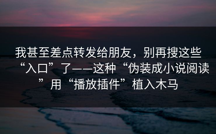 我甚至差点转发给朋友，别再搜这些“入口”了——这种“伪装成小说阅读”用“播放插件”植入木马